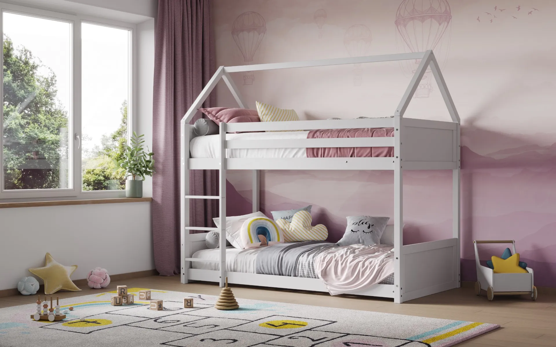 Luna House Wooden Low Bunk Bed White - Just Beds